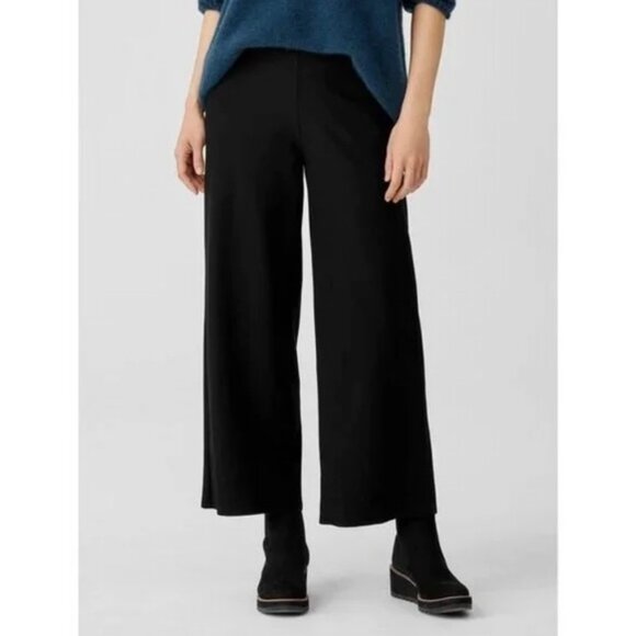 Eileen Fisher Black Stretch Straight Wide Leg Pants PL - Picture 2 of 7